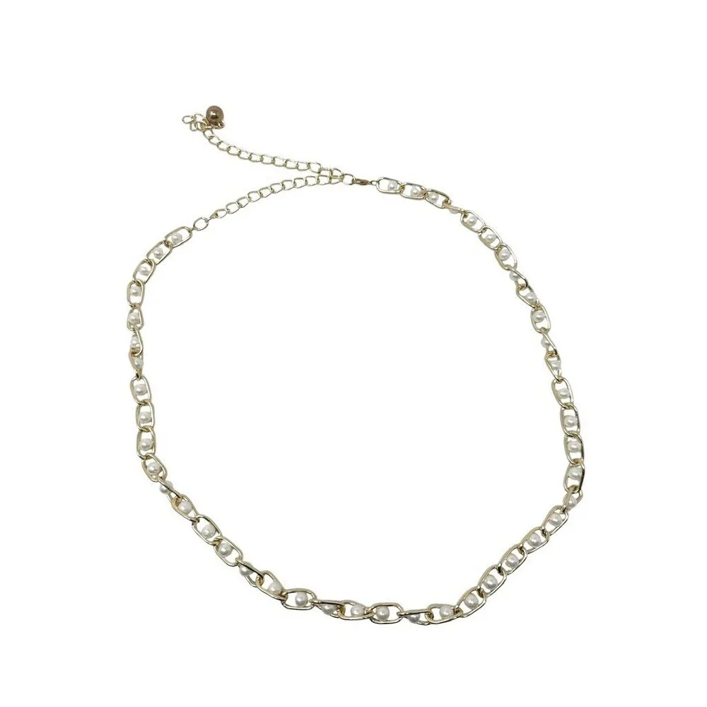 Y2K Vintage Gold Pearl Chain Link Belt – Dainty Oval Mariner Style Adjustable